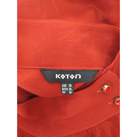 Koton Size EUR 38 (US 6) Sheer Lined Button Up Ruffle Trim Top Orange Rust - Picture 7 of 9